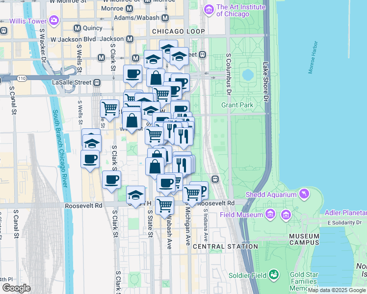 map of restaurants, bars, coffee shops, grocery stores, and more near in Chicago