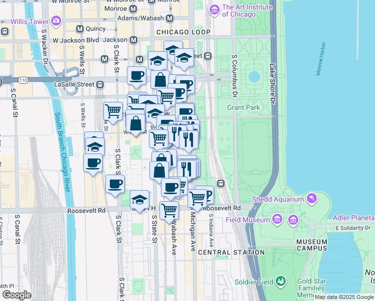 map of restaurants, bars, coffee shops, grocery stores, and more near in Chicago