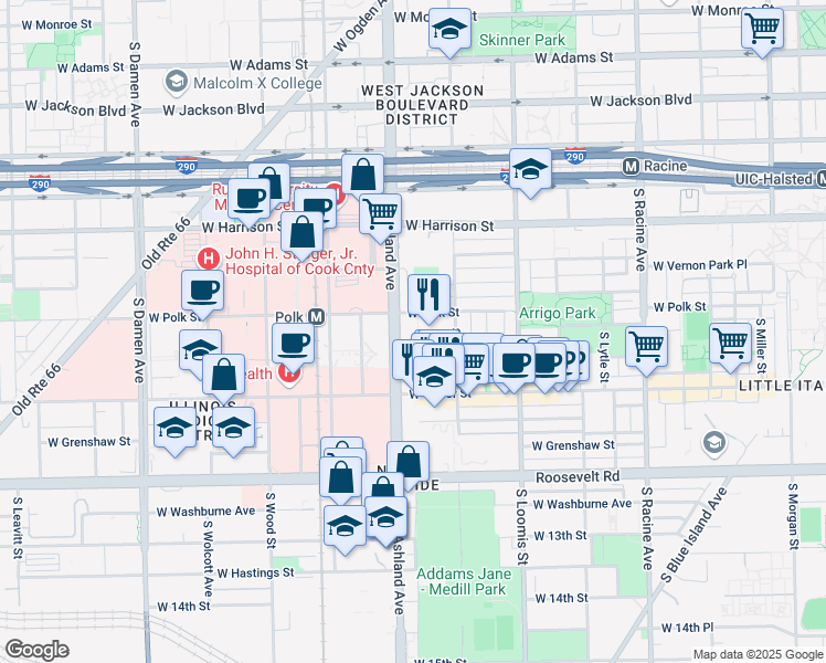 map of restaurants, bars, coffee shops, grocery stores, and more near in Chicago