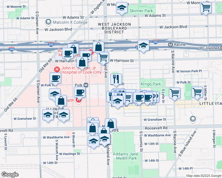 map of restaurants, bars, coffee shops, grocery stores, and more near in Chicago
