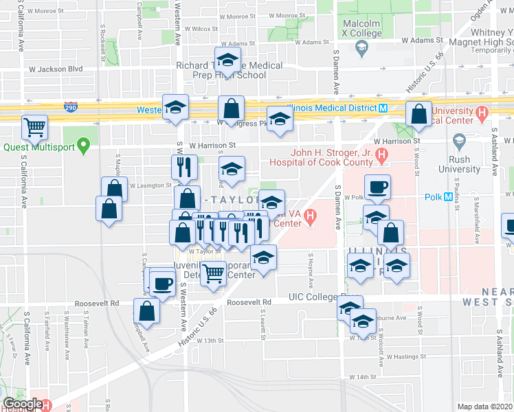 map of restaurants, bars, coffee shops, grocery stores, and more near in Chicago
