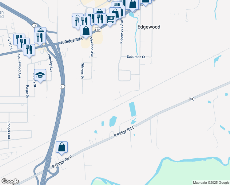 map of restaurants, bars, coffee shops, grocery stores, and more near 3641 Marbre Court in Ashtabula