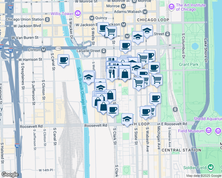 map of restaurants, bars, coffee shops, grocery stores, and more near in Chicago