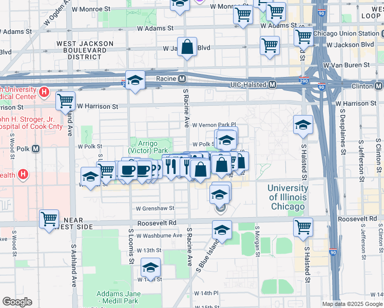 map of restaurants, bars, coffee shops, grocery stores, and more near in Chicago