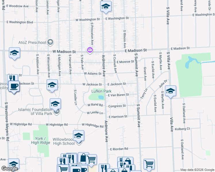map of restaurants, bars, coffee shops, grocery stores, and more near 1009 Ardmore Avenue in Villa Park