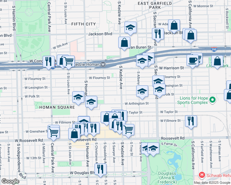 map of restaurants, bars, coffee shops, grocery stores, and more near in Chicago
