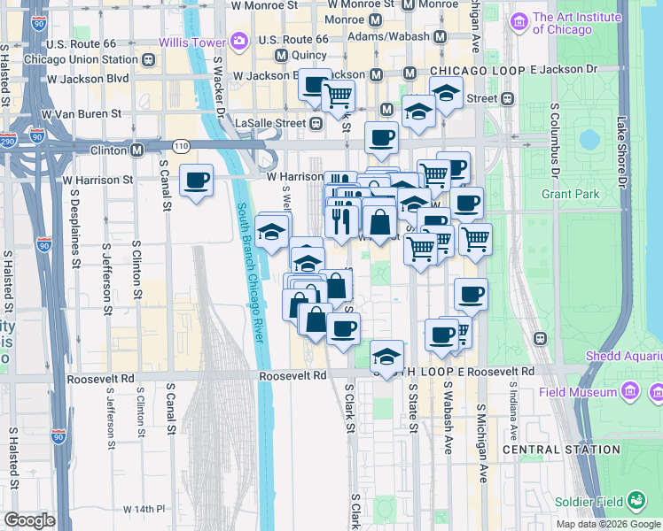 map of restaurants, bars, coffee shops, grocery stores, and more near in Chicago