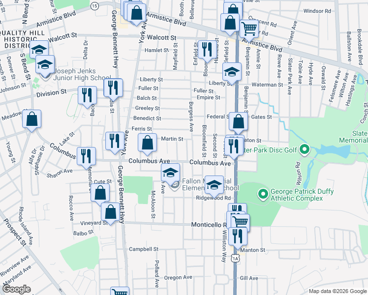 map of restaurants, bars, coffee shops, grocery stores, and more near 39 Corrente Avenue in Pawtucket