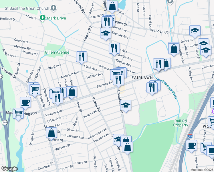 map of restaurants, bars, coffee shops, grocery stores, and more near 797 Mineral Spring Avenue in Pawtucket