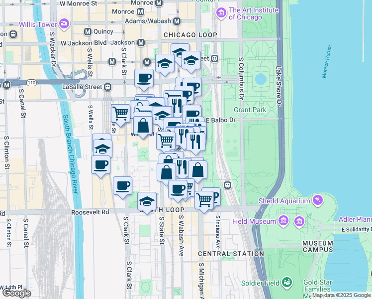 map of restaurants, bars, coffee shops, grocery stores, and more near in Chicago