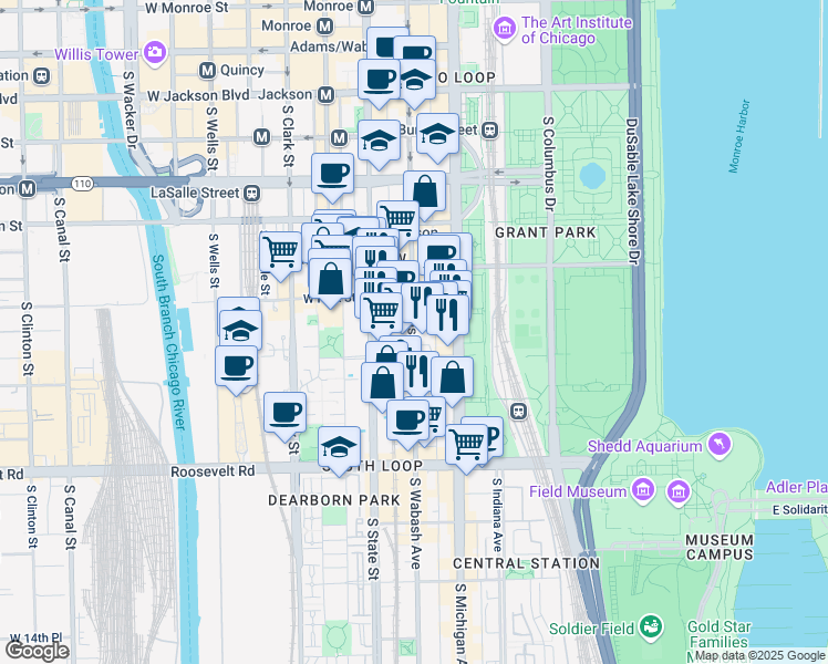 map of restaurants, bars, coffee shops, grocery stores, and more near in Chicago