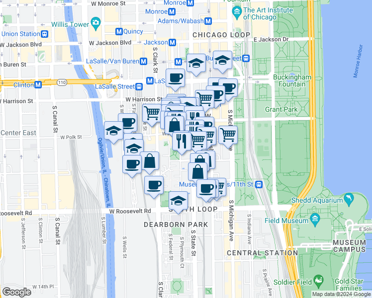 map of restaurants, bars, coffee shops, grocery stores, and more near 899 West 9th Street in Chicago