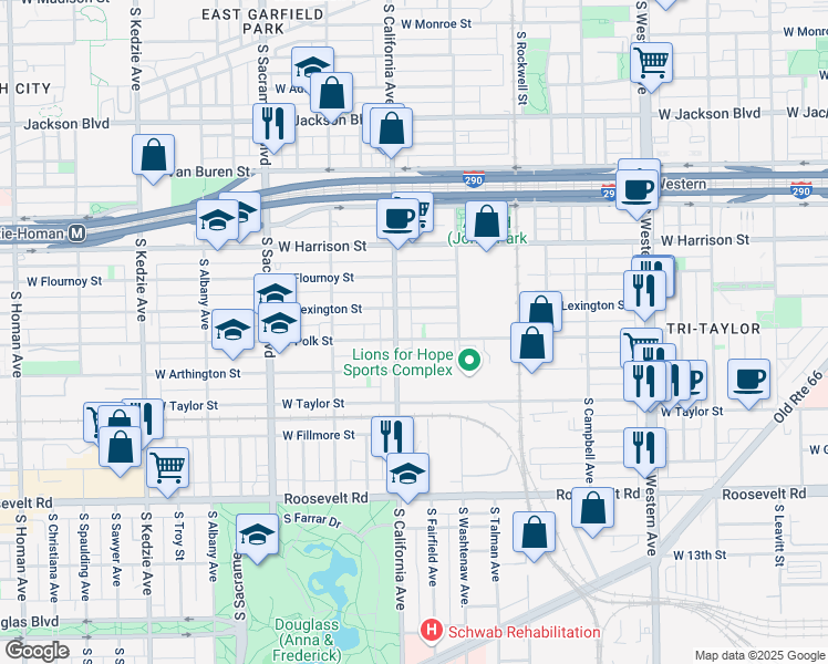 map of restaurants, bars, coffee shops, grocery stores, and more near in Chicago