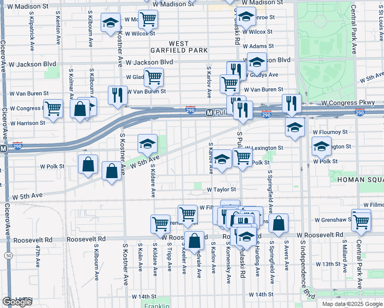 map of restaurants, bars, coffee shops, grocery stores, and more near 752 South Kedvale Avenue in Chicago