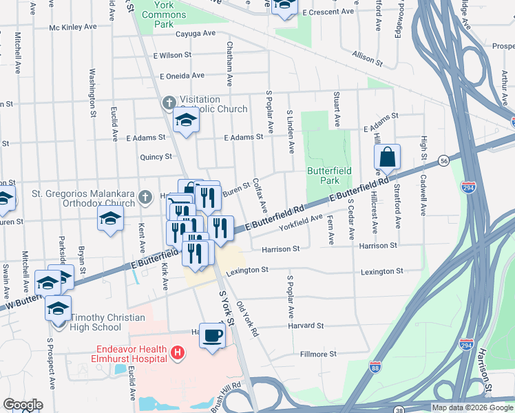 map of restaurants, bars, coffee shops, grocery stores, and more near 923 Chatham Avenue in Elmhurst