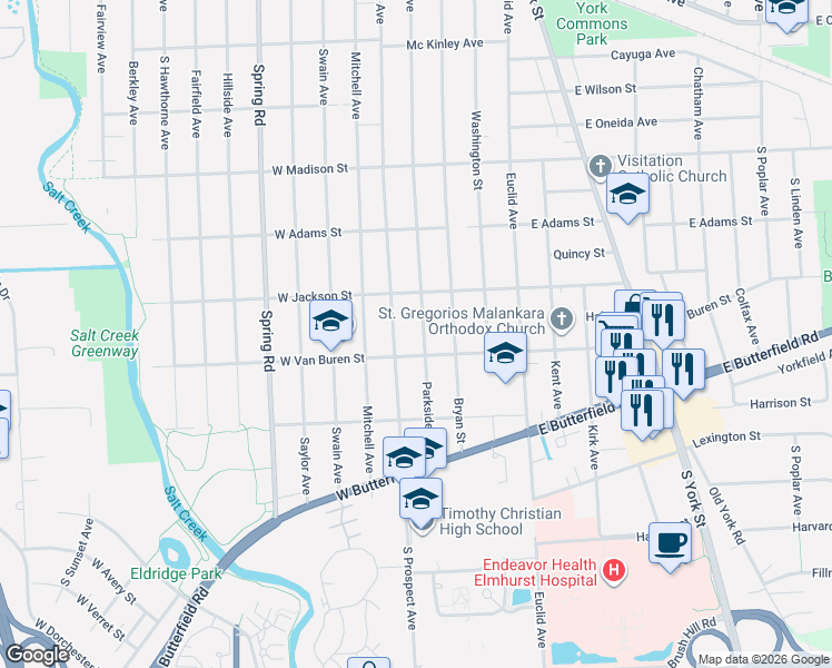 map of restaurants, bars, coffee shops, grocery stores, and more near 906 Parkside Avenue in Elmhurst