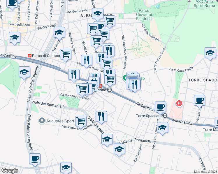 map of restaurants, bars, coffee shops, grocery stores, and more near in Rome