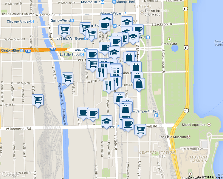 map of restaurants, bars, coffee shops, grocery stores, and more near 899 West 9th Street in Chicago