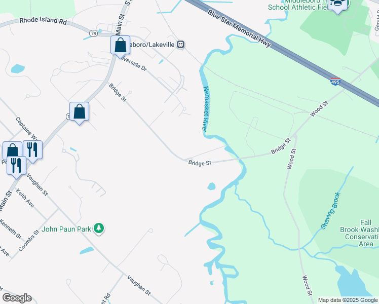 map of restaurants, bars, coffee shops, grocery stores, and more near 2 Old Bridge Street in Lakeville