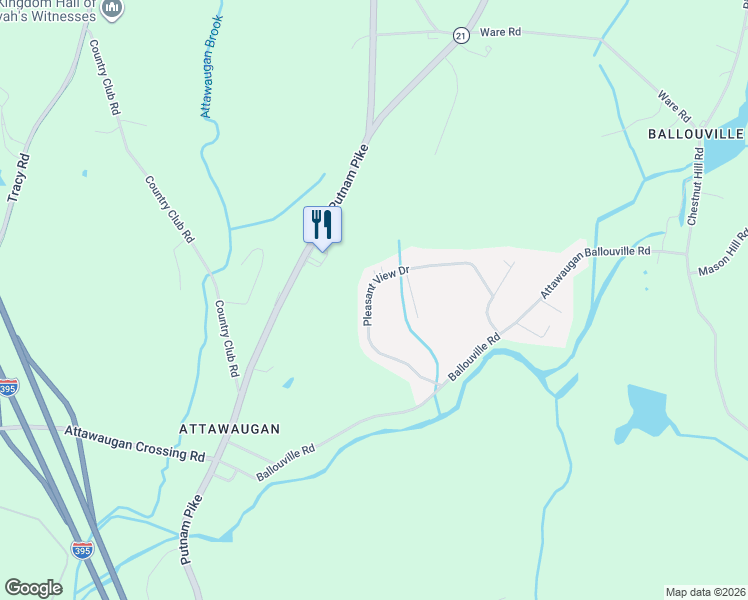 map of restaurants, bars, coffee shops, grocery stores, and more near 104 Pleasant View Drive in Killingly