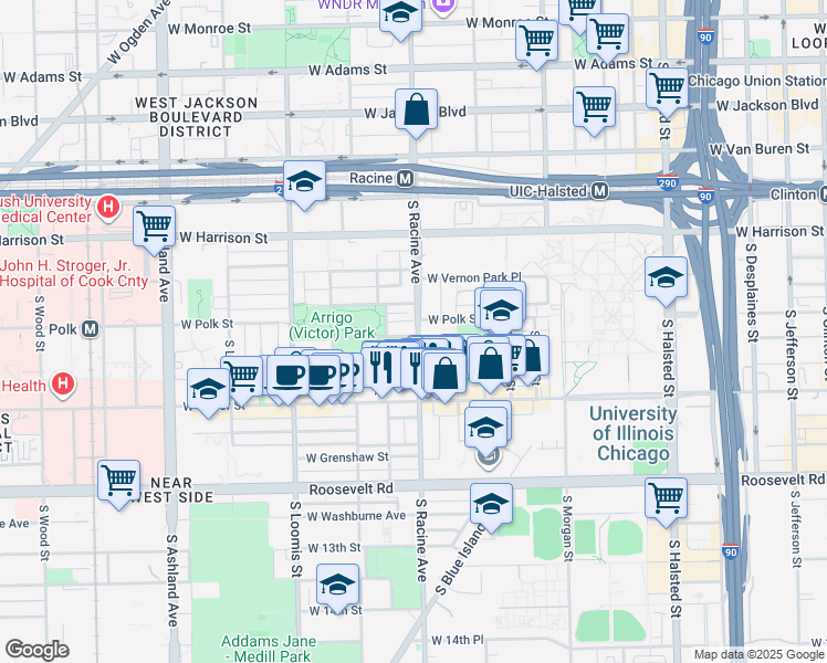 map of restaurants, bars, coffee shops, grocery stores, and more near in Chicago