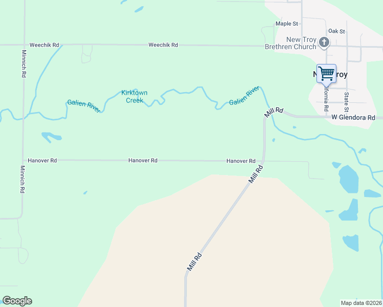 map of restaurants, bars, coffee shops, grocery stores, and more near 4574 Hanover Road in Sawyer