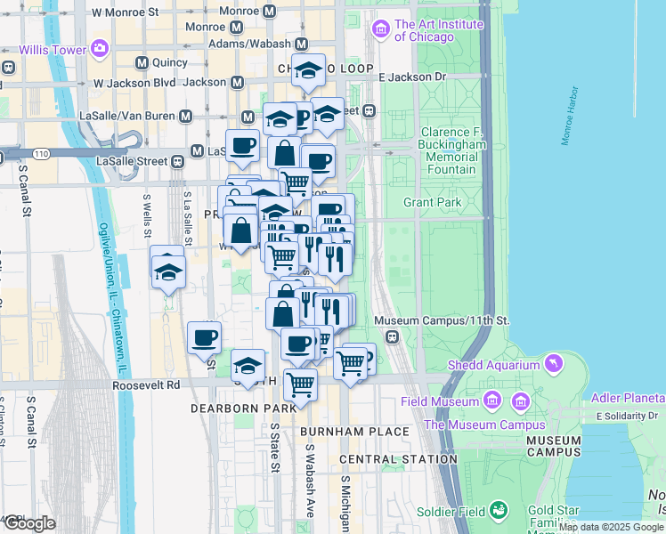 map of restaurants, bars, coffee shops, grocery stores, and more near in Chicago