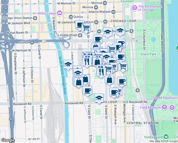 map of restaurants, bars, coffee shops, grocery stores, and more near 854 South Park Terrace in Chicago