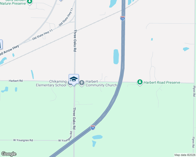 map of restaurants, bars, coffee shops, grocery stores, and more near 6317 Harbert Road in Sawyer