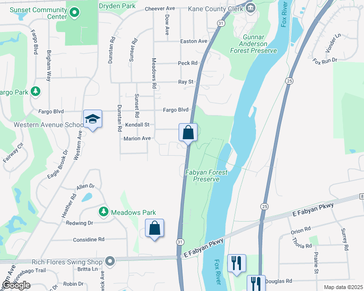 map of restaurants, bars, coffee shops, grocery stores, and more near 1516 South Batavia Avenue in Geneva