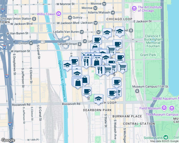map of restaurants, bars, coffee shops, grocery stores, and more near 854 South Park Terrace in Chicago