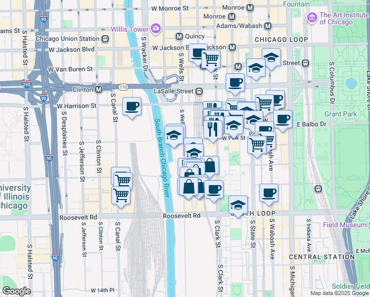 map of restaurants, bars, coffee shops, grocery stores, and more near in Chicago