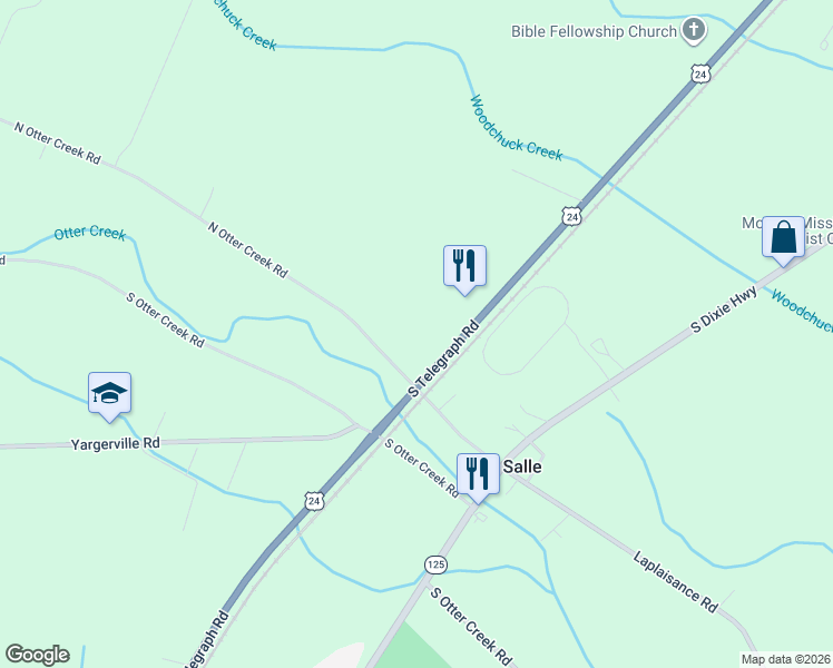 map of restaurants, bars, coffee shops, grocery stores, and more near 3853 North Otter Creek Road in Monroe