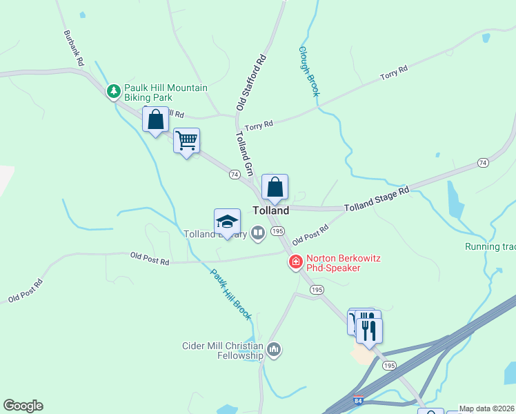 map of restaurants, bars, coffee shops, grocery stores, and more near 53 Tolland Green in Tolland