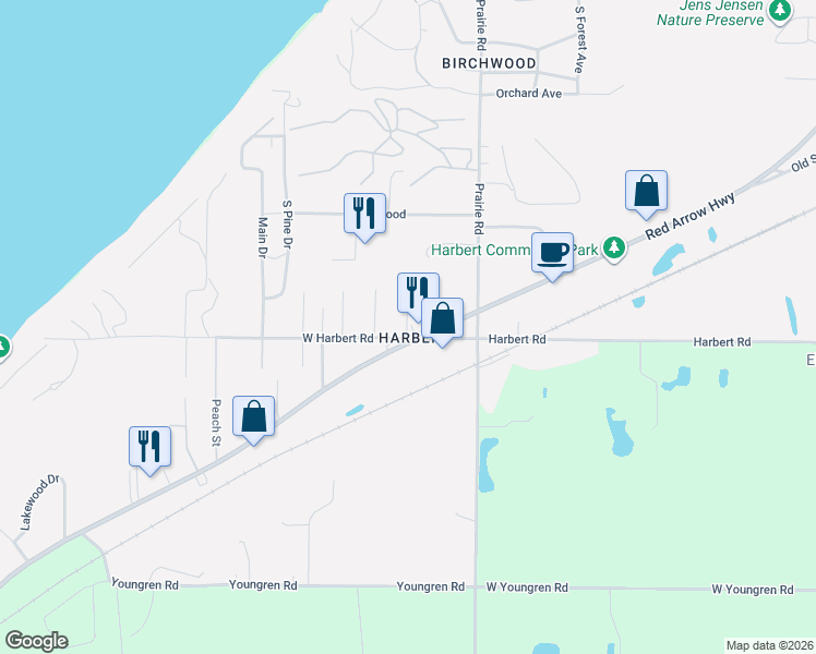 map of restaurants, bars, coffee shops, grocery stores, and more near in Berrien County