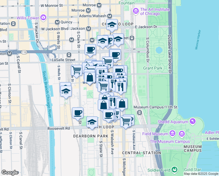 map of restaurants, bars, coffee shops, grocery stores, and more near in Chicago