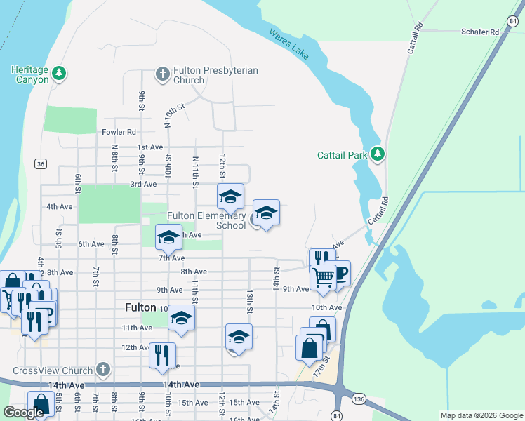 map of restaurants, bars, coffee shops, grocery stores, and more near 1301 7th Avenue in Fulton