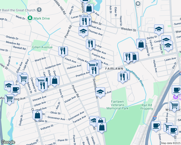 map of restaurants, bars, coffee shops, grocery stores, and more near 797 Mineral Spring Avenue in Pawtucket