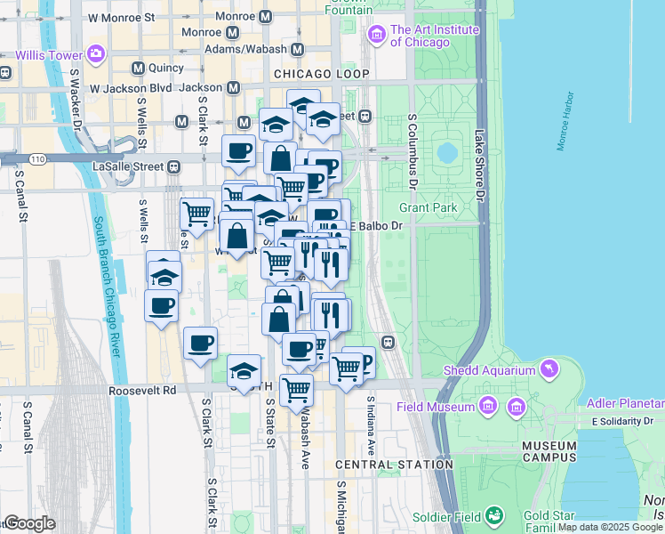 map of restaurants, bars, coffee shops, grocery stores, and more near in Chicago