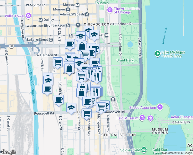 map of restaurants, bars, coffee shops, grocery stores, and more near in Chicago
