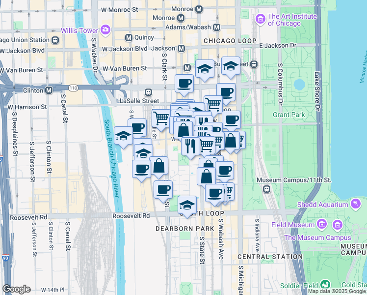 map of restaurants, bars, coffee shops, grocery stores, and more near 899 West 9th Street in Chicago