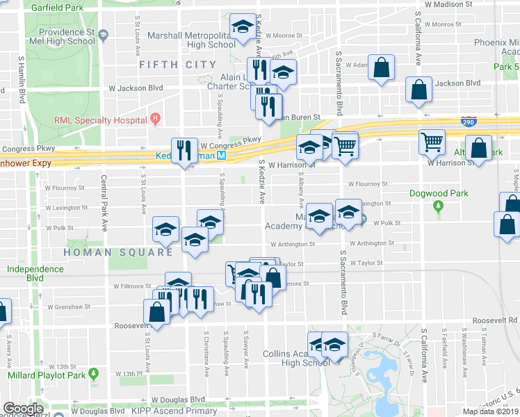 map of restaurants, bars, coffee shops, grocery stores, and more near in Chicago