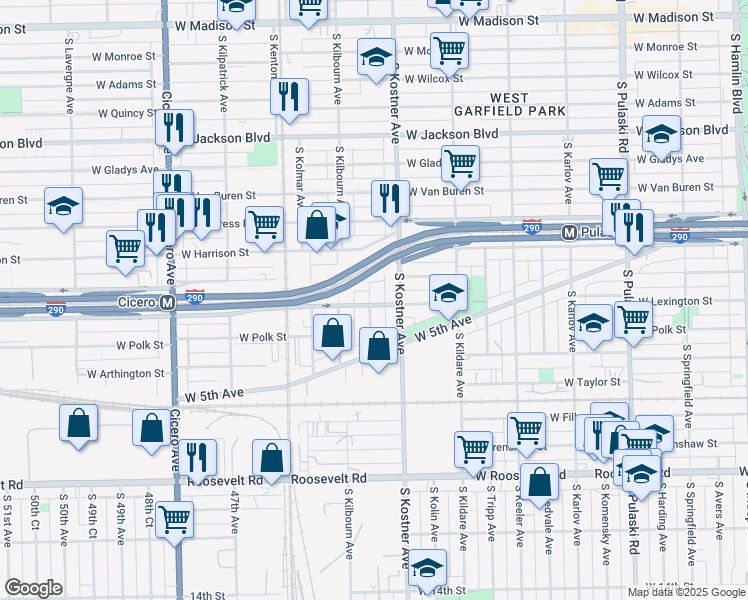 map of restaurants, bars, coffee shops, grocery stores, and more near 754 South Kenneth Avenue in Chicago