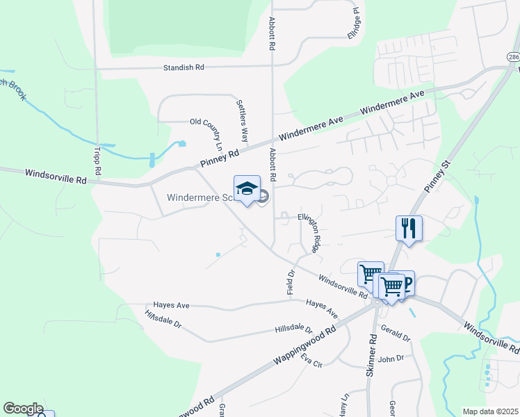 map of restaurants, bars, coffee shops, grocery stores, and more near 2 Abbott Road in Ellington