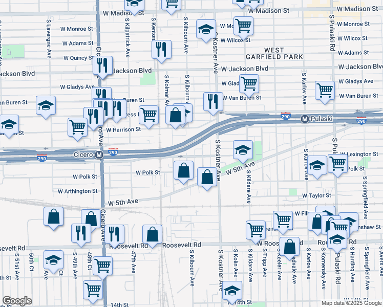 map of restaurants, bars, coffee shops, grocery stores, and more near 746 South Kilbourn Avenue in Chicago
