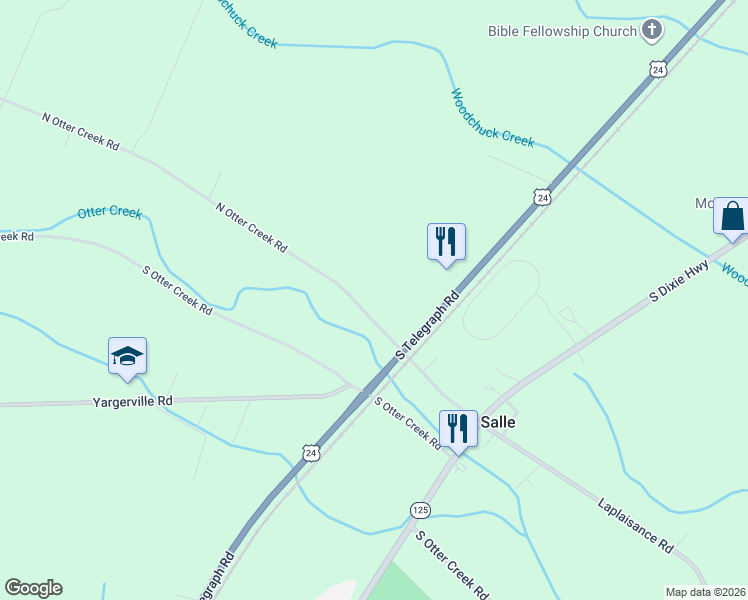 map of restaurants, bars, coffee shops, grocery stores, and more near 3780 North Otter Creek Road in Monroe