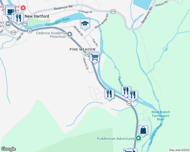 map of restaurants, bars, coffee shops, grocery stores, and more near 341 Main Street in New Hartford