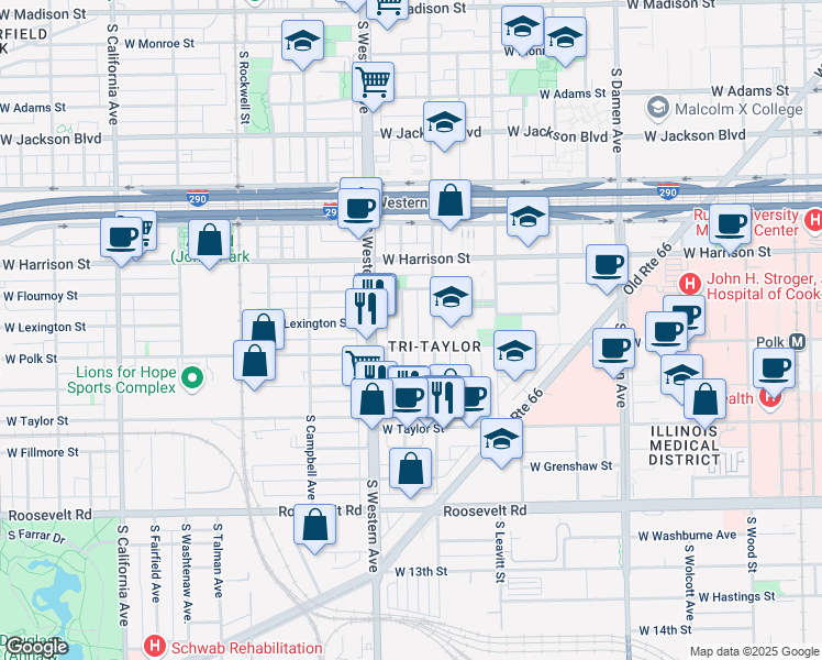 map of restaurants, bars, coffee shops, grocery stores, and more near in Chicago