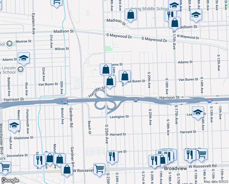map of restaurants, bars, coffee shops, grocery stores, and more near 1136 24th Avenue in Bellwood