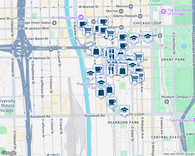 map of restaurants, bars, coffee shops, grocery stores, and more near in Chicago